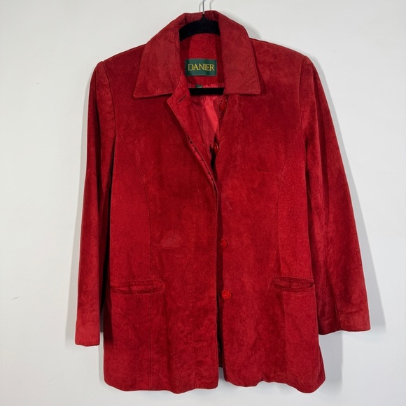 Vintage Danier Red Suede Leather Fall Academia Blazer Jacket Made in Canada XS - Picture 2 of 15
